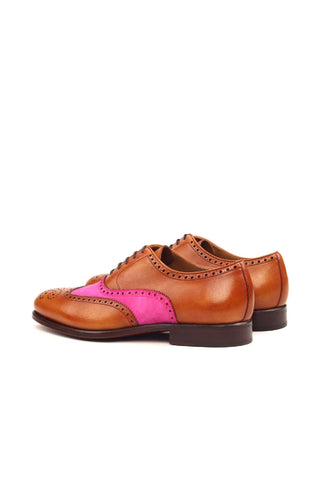 Ambrogio Bespoke Custom Cognac & Fuschia Suede / Leather Full Brogue Oxfords (AMB2152)-AmbrogioShoes
