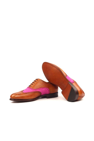 Ambrogio Bespoke Custom Cognac & Fuschia Suede / Leather Full Brogue Oxfords (AMB2152)-AmbrogioShoes