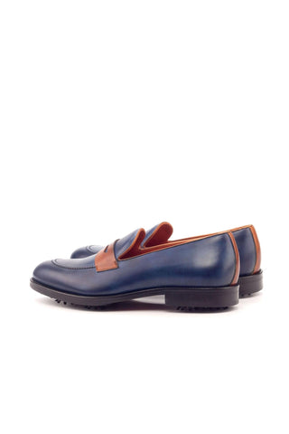Ambrogio Bespoke Custom Cognac & Navy Leather Golf Loafers (AMB2168)-AmbrogioShoes