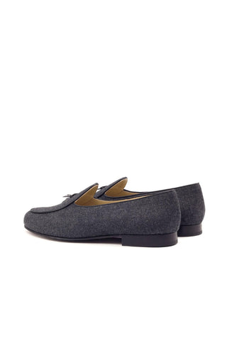 Ambrogio Bespoke Custom Dark Gray Flannel Fabric Belgian Loafers (AMB2174)-AmbrogioShoes