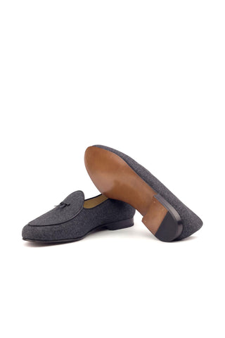 Ambrogio Bespoke Custom Dark Gray Flannel Fabric Belgian Loafers (AMB2174)-AmbrogioShoes