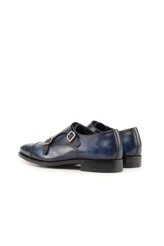 Ambrogio Bespoke Custom Denim Patina Leather Monk-Straps Loafers (AMB2196)-AmbrogioShoes