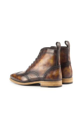 Ambrogio Bespoke Custom Fire Patina Leather Military Brogue Boots (AMB2215)-AmbrogioShoes