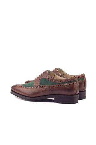 Ambrogio Bespoke Custom Green & Brown Suede / Pebble Grain Leather Longwing Blucher Oxfords (AMB2166)-AmbrogioShoes
