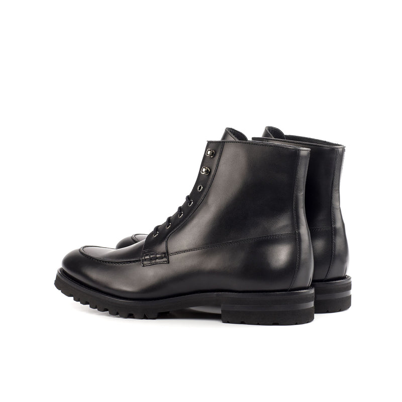 Ambrogio Bespoke Custom Men's Shoes Black Box Calf-Skin Leather Moccasin Boots (AMB2167)-AmbrogioShoes