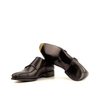 Ambrogio Bespoke Custom Men's Shoes Black Calf-Skin Leather Monk-Straps Loafers (AMB2006)-AmbrogioShoes