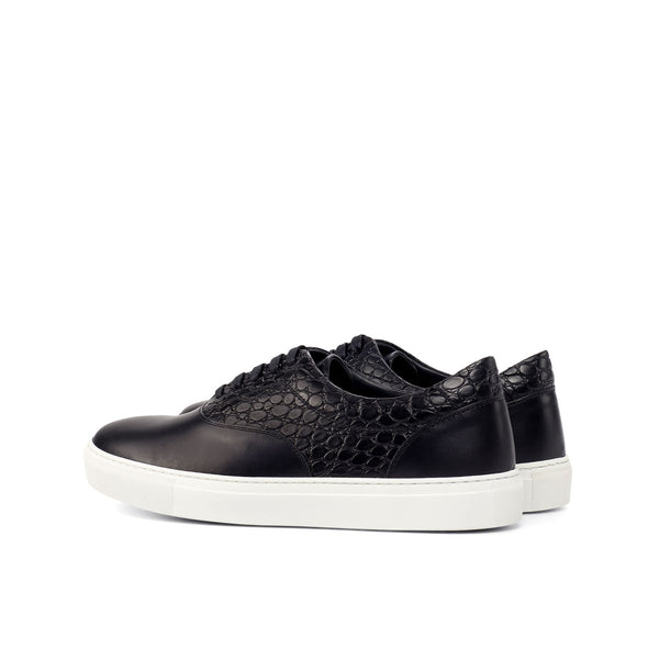 Ambrogio Bespoke Custom Men's Shoes Black Crocodile Print / Calf-Skin Leather Casual Sneakers (AMB1988)-AmbrogioShoes