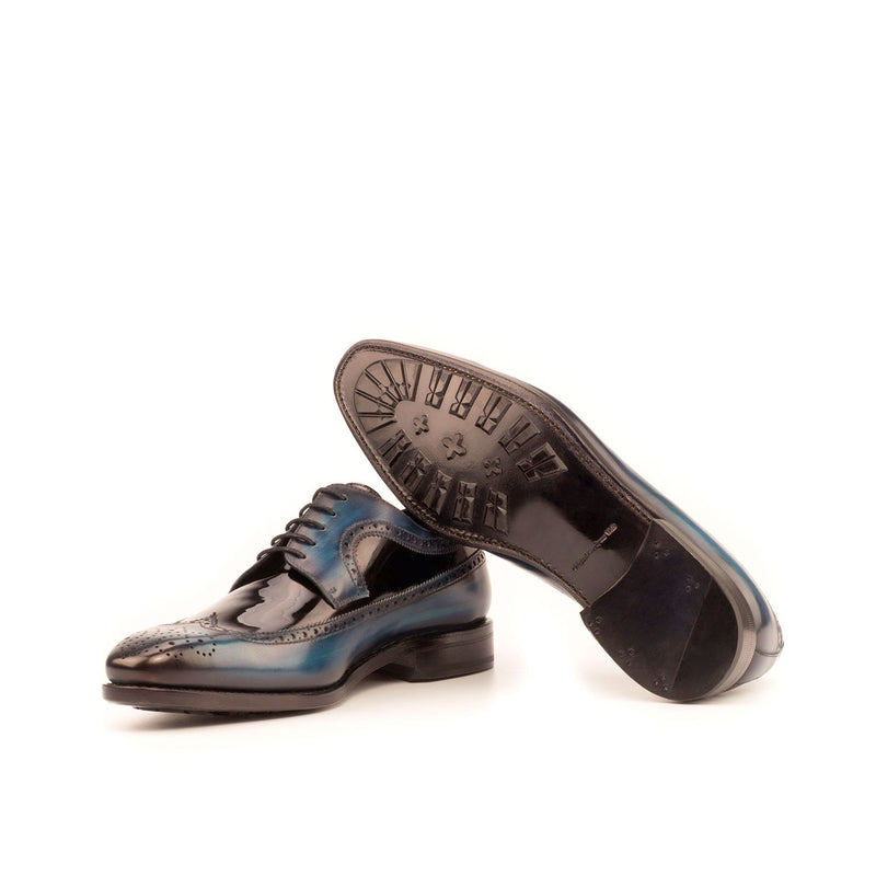 Ambrogio Bespoke Custom Men's Shoes Black & Denim Patent / Patina Leather Longwing Blucher Oxfords (AMB2124)-AmbrogioShoes