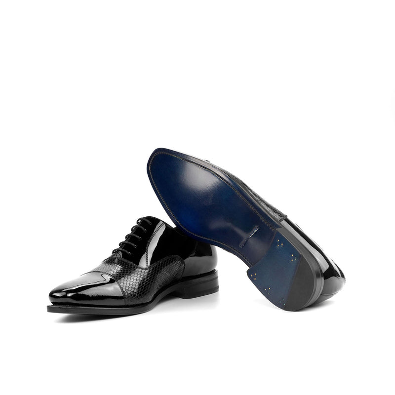 Ambrogio Bespoke Custom Men's Shoes Black Exotic Snake-Skin / Patent Leather Oxfords (AMB1901)-AmbrogioShoes