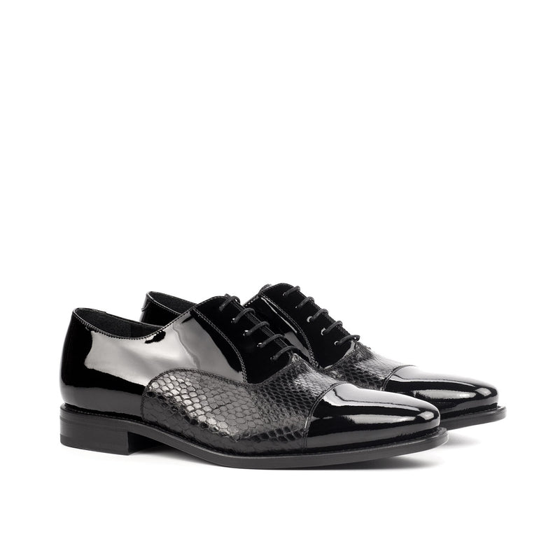 Ambrogio Bespoke Custom Men's Shoes Black Exotic Snake-Skin / Patent Leather Oxfords (AMB1901)-AmbrogioShoes