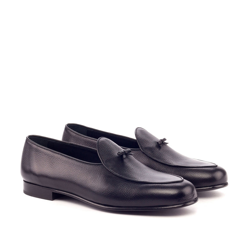 Ambrogio Bespoke Custom Men's Shoes Black Full Grain / Calf-Skin Leather Belgian Loafers (AMB1976)-AmbrogioShoes
