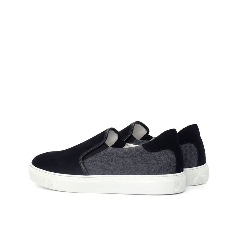 Ambrogio Bespoke Custom Men's Shoes Black & Gray Fabric / Suede / Calf-Skin Leather Slip-On Sneakers (AMB2160)-AmbrogioShoes
