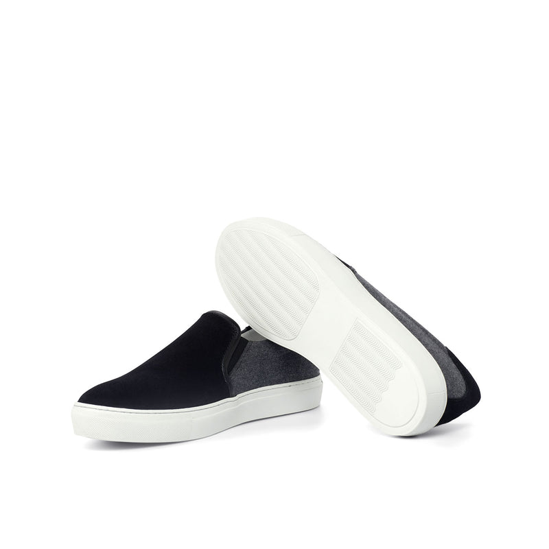Ambrogio Bespoke Custom Men's Shoes Black & Gray Fabric / Suede / Calf-Skin Leather Slip-On Sneakers (AMB2160)-AmbrogioShoes
