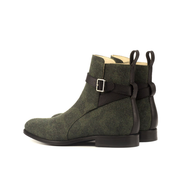 Ambrogio 3779 Bespoke Custom Men's Shoes Black & Green Fabric / Calf-Skin Leather Jodhpur Boots (AMB1900)-AmbrogioShoes