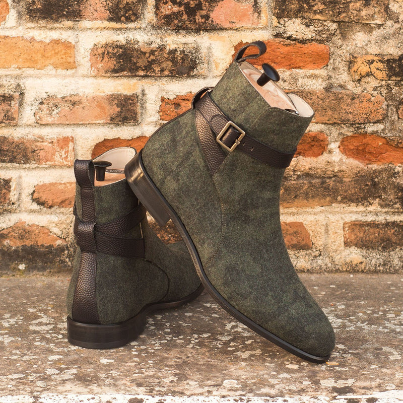 Ambrogio 3779 Bespoke Custom Men's Shoes Black & Green Fabric / Calf-Skin Leather Jodhpur Boots (AMB1900)-AmbrogioShoes