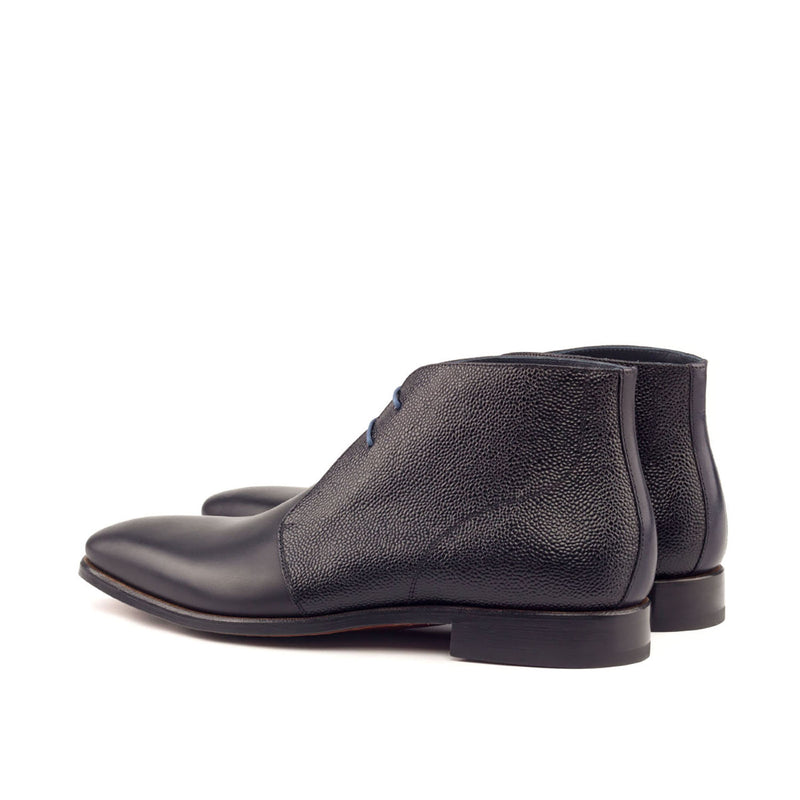 Ambrogio Bespoke Custom Men's Shoes Black & Navy Pebble Grain / Calf-Skin Leather Chukka Boots (AMB1940)-AmbrogioShoes