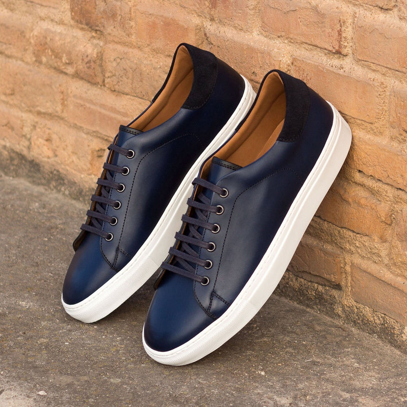 Ambrogio Bespoke Custom Men's Shoes Black & Navy Seude / Calf-Skin Leather Sneakers (AMB1919)-AmbrogioShoes