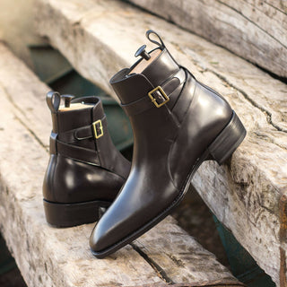 Ambrogio 4646 Bespoke Custom Men's Custom Made Shoes Black Polished Calf-Skin Leather Jodhpur Boots (AMB1864)-AmbrogioShoes