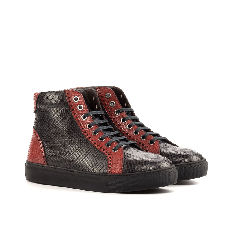 Ambrogio Bespoke Custom Men's Shoes Black & Red Exotic Snake-Skin High-Top Sneakers (AMB1991)-AmbrogioShoes