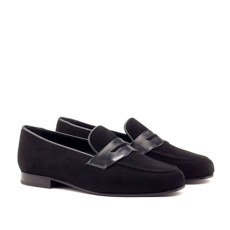 Ambrogio Bespoke Custom Men's Shoes Black Suede Leather Penny Loafers (AMB1977)-AmbrogioShoes