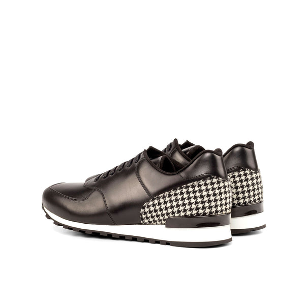 Ambrogio Bespoke Custom Men's Shoes Black & White Fabric / Calf-Skin Leather Sneakers (AMB1910)-AmbrogioShoes