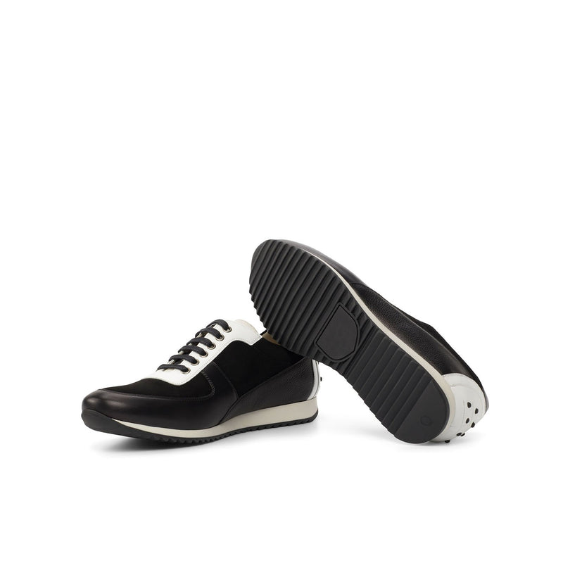 Ambrogio Bespoke Custom Men's Shoes Black & White Suede / Patent / Full Grain / Calf-Skin Leather Casual Sneakers (AMB2003)-AmbrogioShoes