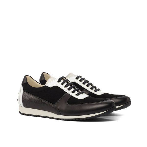 Ambrogio Bespoke Custom Men's Shoes Black & White Suede / Patent / Full Grain / Calf-Skin Leather Casual Sneakers (AMB2003)-AmbrogioShoes