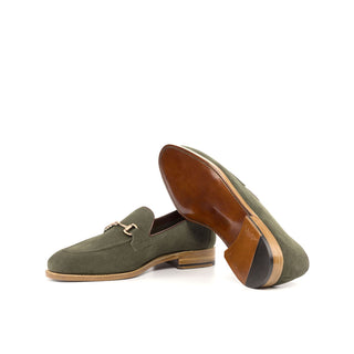 Ambrogio Bespoke Custom Men's Shoes Brown & Khaki Suede / Calf-Skin Leather Flex Horsebit Loafers (AMB1905)-AmbrogioShoes