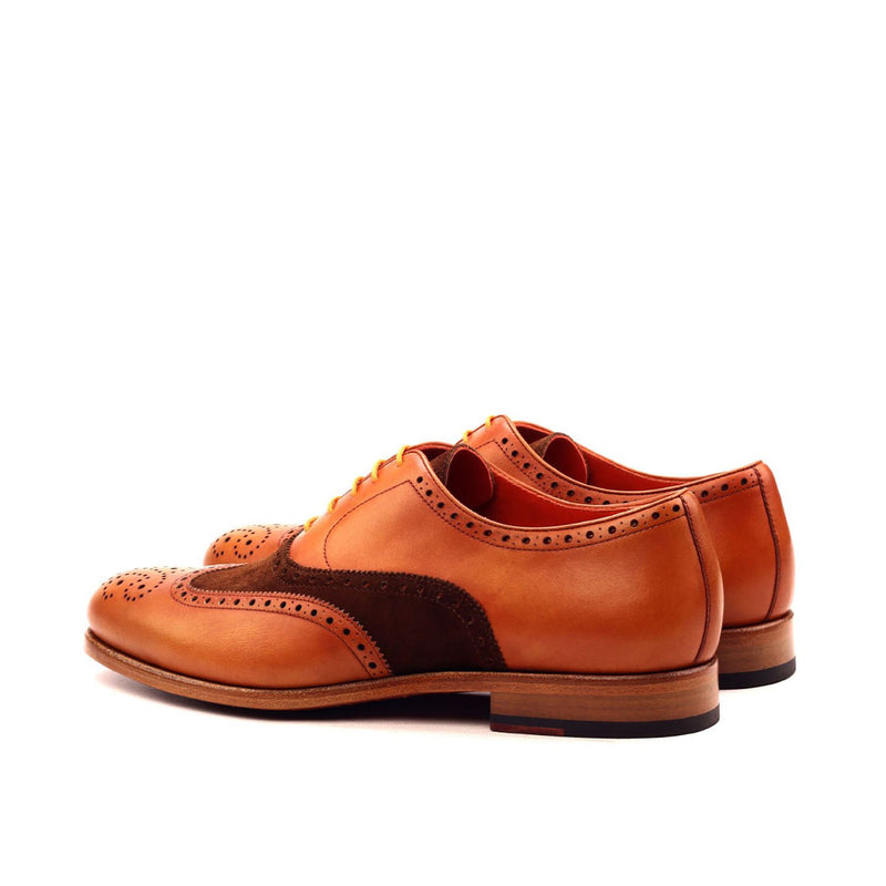 Ambrogio 2528 Bespoke Custom Men's Shoes Brown & Orange Suede / Calf-Skin Leather Wingtip Oxfords (AMB1880)-AmbrogioShoes