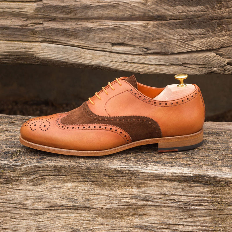 Ambrogio 2528 Bespoke Custom Men's Shoes Brown & Orange Suede / Calf-Skin Leather Wingtip Oxfords (AMB1880)-AmbrogioShoes