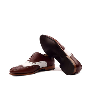 Ambrogio Bespoke Custom Men's Shoes Brown & White Calf-Skin Leather Full Brogue Oxfords (AMB2113)-AmbrogioShoes