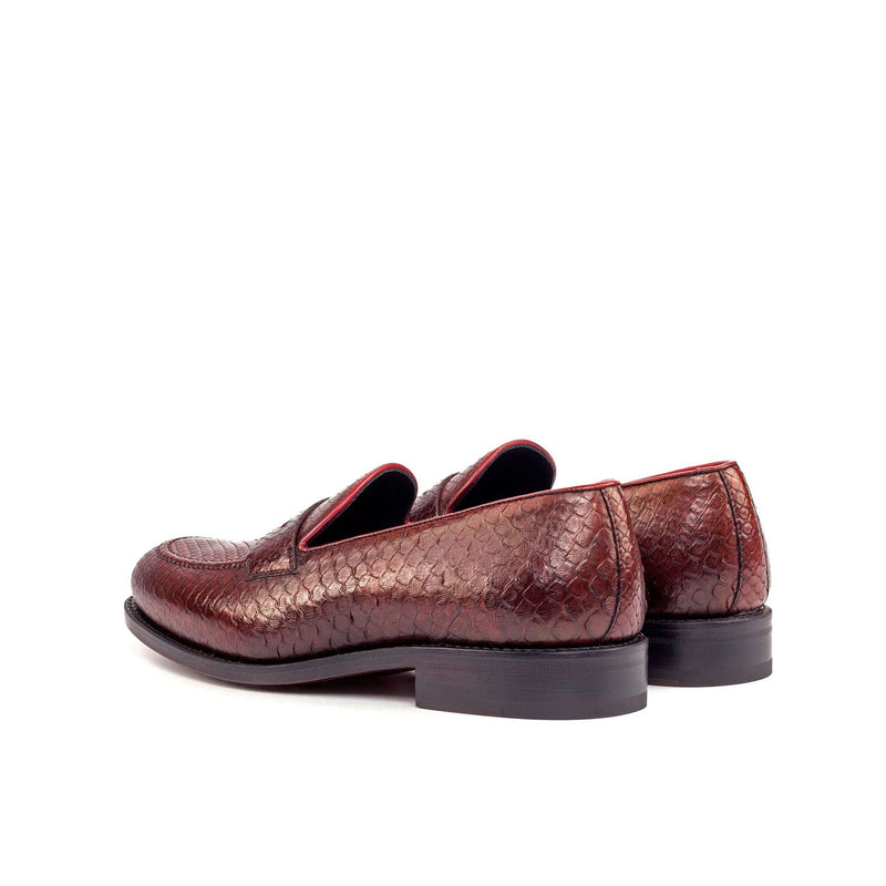 Ambrogio Bespoke Custom Men's Shoes Burgundy Exotic Snake-Skin / Calf-Skin Leather Loafers (AMB1909)-AmbrogioShoes