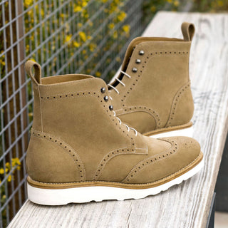 Ambrogio Bespoke Custom Men's Shoes Camel Suede Leather Boots (AMB1921)-AmbrogioShoes