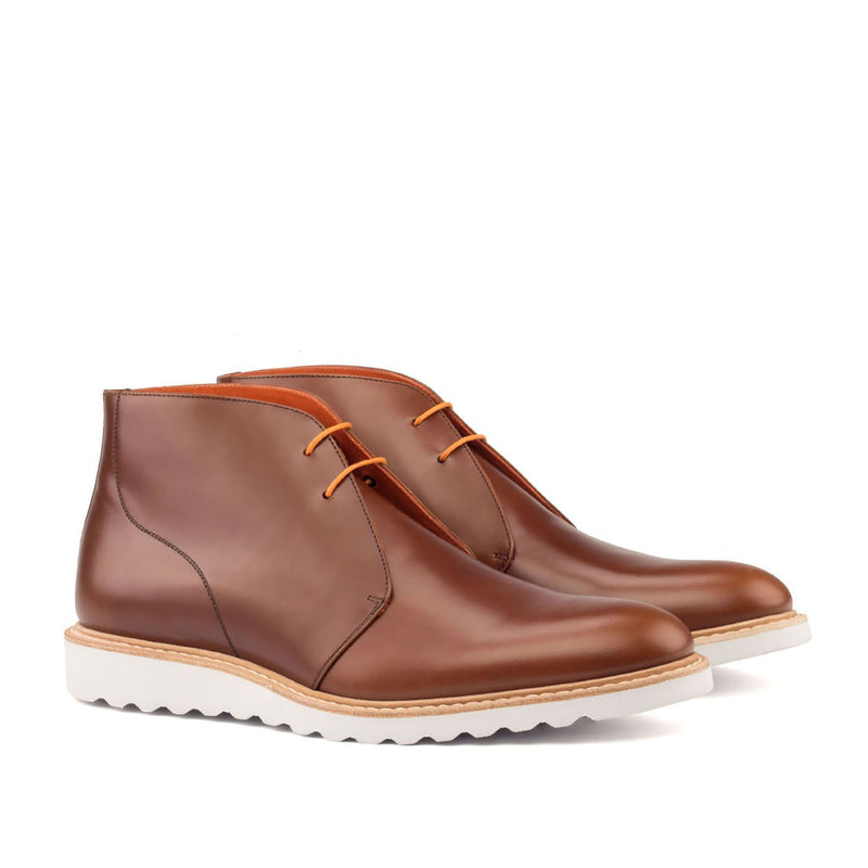 Ambrogio Bespoke Custom Men's Shoes Cognac Polished Calf-Skin Leather Chukka Boots (AMB1939)-AmbrogioShoes