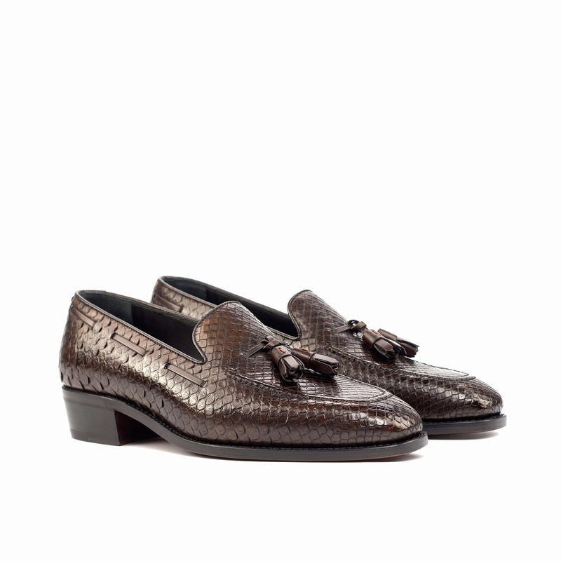 Ambrogio 4651 Bespoke Custom Men's Custom Made Shoes Dark Brown Exotic Snake-Skin / Calf-Skin Leather Loafers (AMB1867)-AmbrogioShoes
