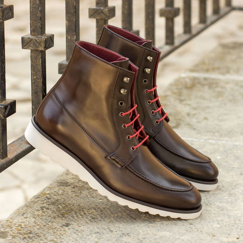 Ambrogio Bespoke Custom Men's Shoes Dark Brown Polished / Calf-Skin Leather Boots (AMB1926)-AmbrogioShoes
