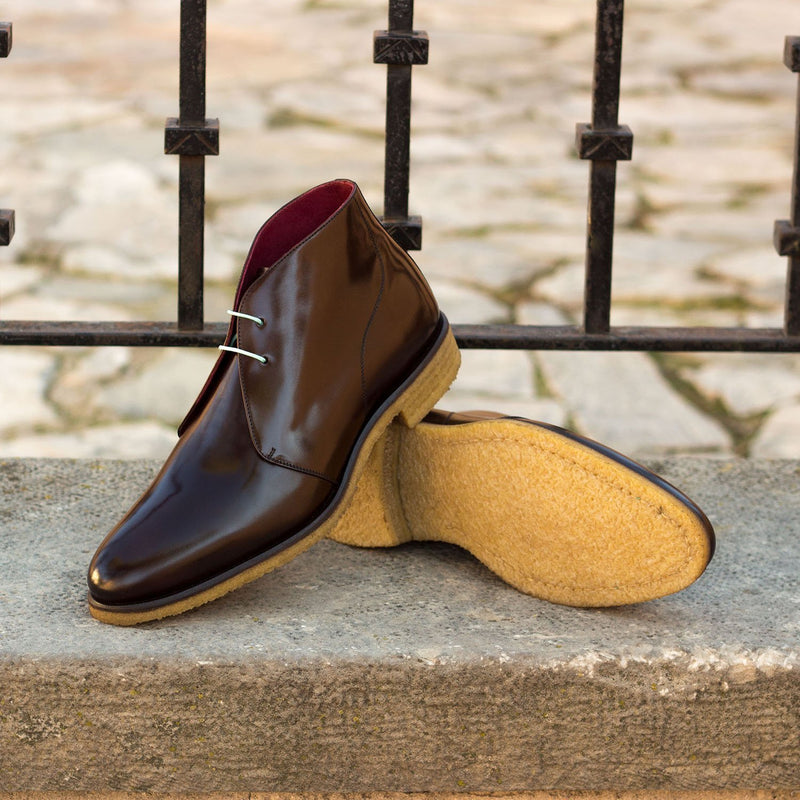 Ambrogio Bespoke Custom Men's Shoes Dark Brown Polished Calf-Skin Leather Chukka Boots (AMB1932)-AmbrogioShoes