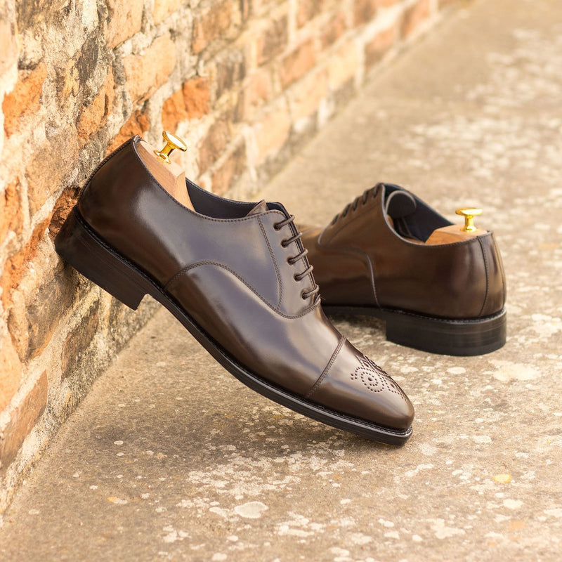 Ambrogio Bespoke Custom Men's Shoes Dark Brown Shell Cordovan Leather Oxfords (AMB1954)-AmbrogioShoes