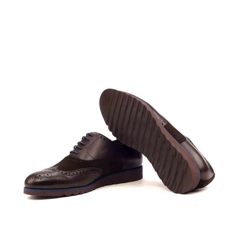 Ambrogio Bespoke Custom Men's Shoes Dark Brown Suede / Calf-Skin Leather Full Brogue Oxfords (AMB2130)-AmbrogioShoes