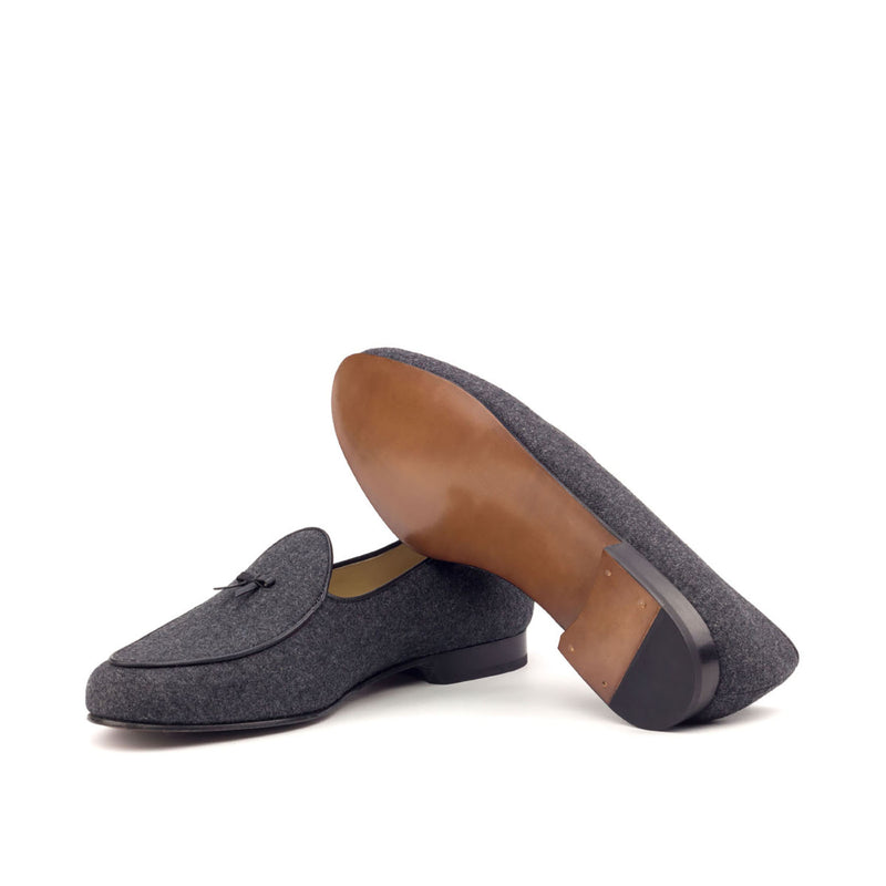 Ambrogio Bespoke Custom Men's Shoes Dark Gray Flannel Fabric Belgian Loafers (AMB2174)-AmbrogioShoes