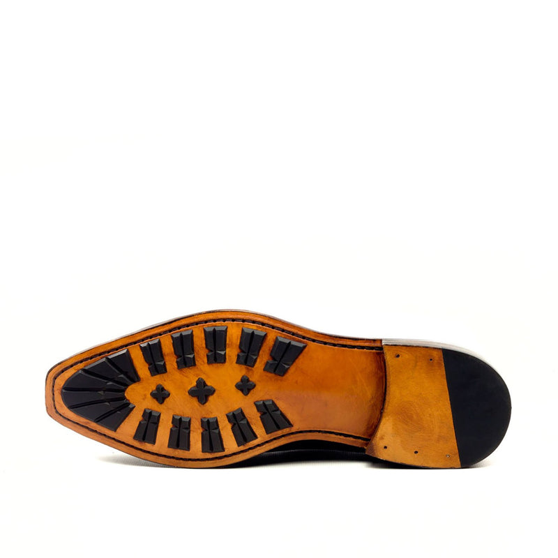 Ambrogio Bespoke Custom Men's Shoes Denim & Gray Patina Leather Monk-Strap Loafers (AMB1913)-AmbrogioShoes