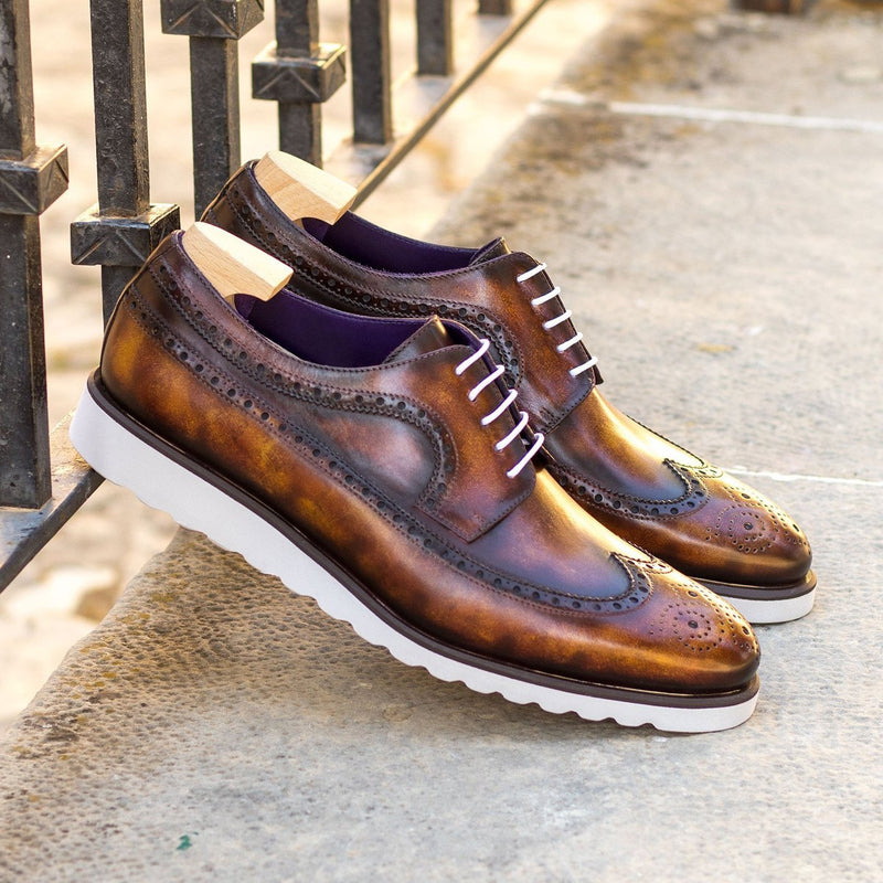 Ambrogio Bespoke Custom Men's Shoes Fire Patina Leather Longwing Blucher Oxfords (AMB2217)-AmbrogioShoes