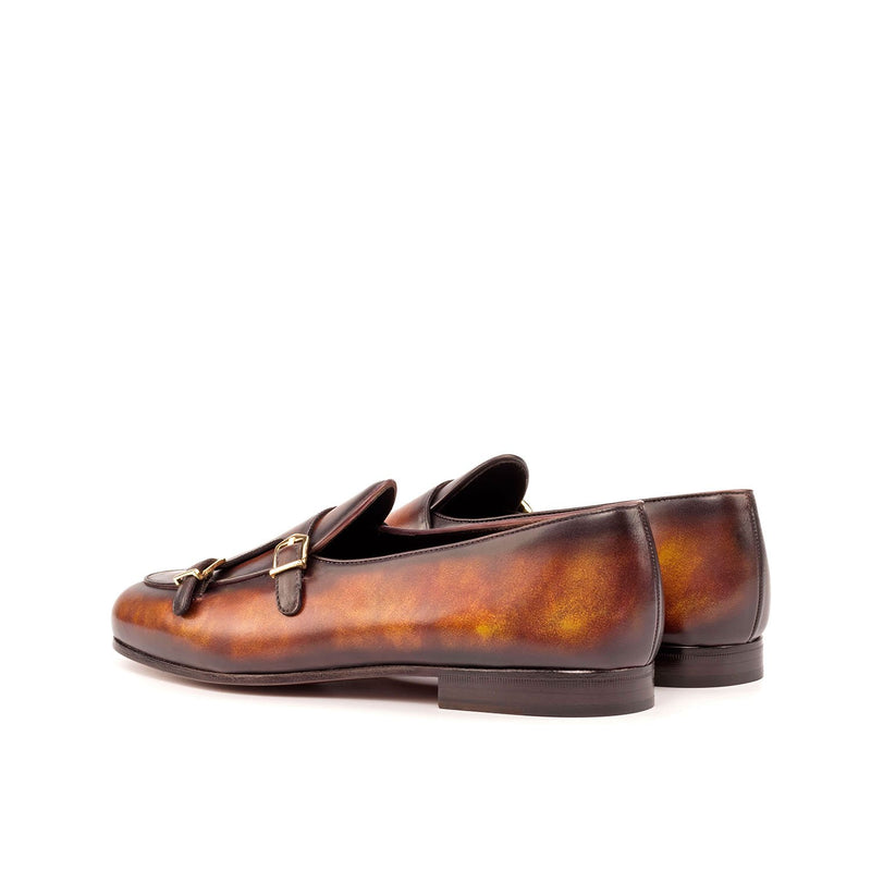 Ambrogio Bespoke Custom Men's Shoes Fire Patina Leather Monk-Straps Loafers (AMB1969)-AmbrogioShoes