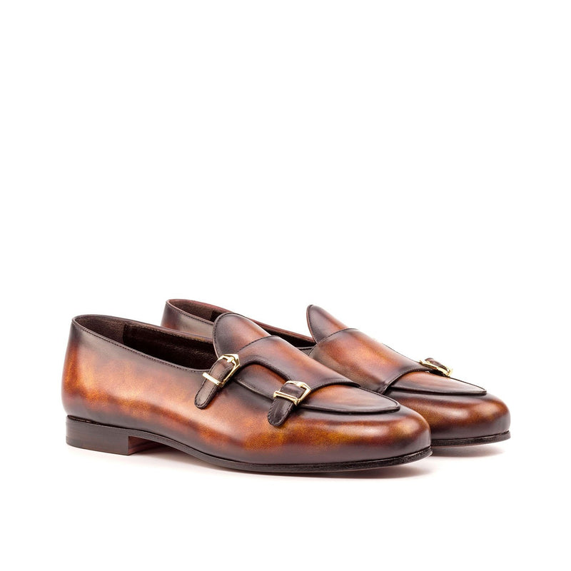 Ambrogio Bespoke Custom Men's Shoes Fire Patina Leather Monk-Straps Loafers (AMB1969)-AmbrogioShoes