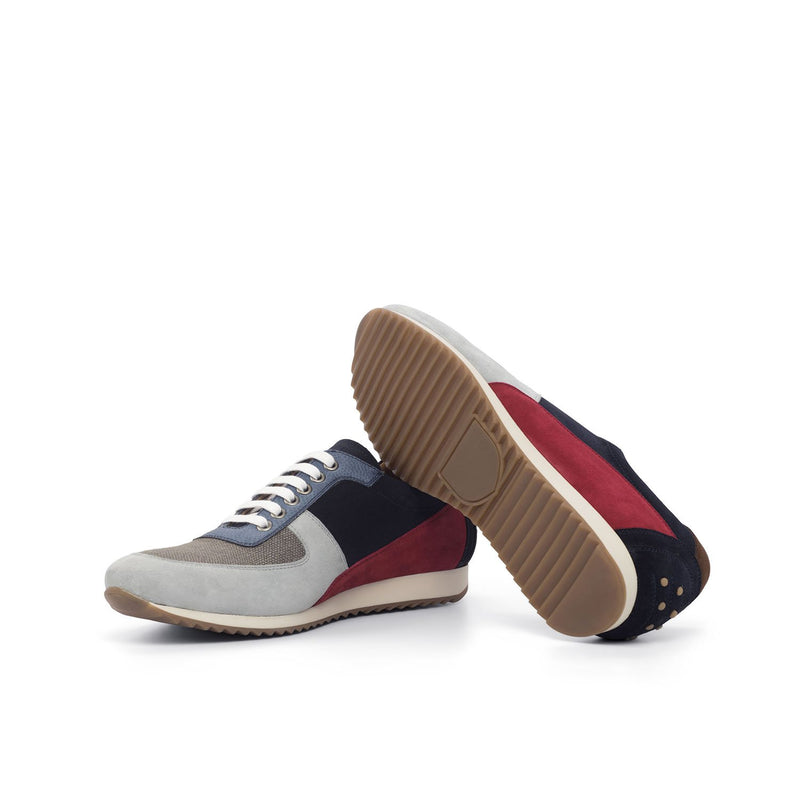 Ambrogio Bespoke Custom Men's Shoes Gray, Brown, Navy & Red Fabric / Suede / Pebble Grain Leather Sneakers (AMB1906)-AmbrogioShoes