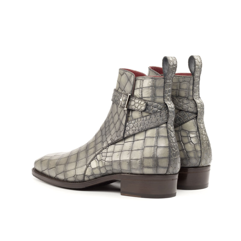 Ambrogio Bespoke Custom Men's Shoes Gray Crocodile Print Leather Jodhpur Boots (AMB2181)-AmbrogioShoes