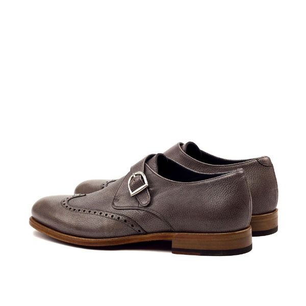 Ambrogio Bespoke Custom Men's Shoes Gray Full Grain Leather Monk-Strap Loafers (AMB1923)-AmbrogioShoes
