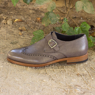 Ambrogio Bespoke Custom Men's Shoes Gray Full Grain Leather Monk-Strap Loafers (AMB1923)-AmbrogioShoes