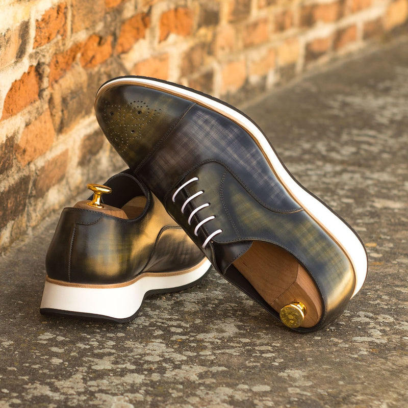 Ambrogio Bespoke Custom Men's Shoes Gray & Khaki Patina Leather Oxfords (AMB1941)-AmbrogioShoes