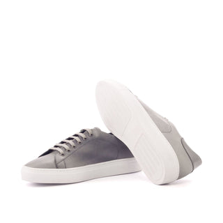 Ambrogio Bespoke Custom Men's Shoes Gray Polished Calf-Skin Leather Casual Sneakers (AMB1936)-AmbrogioShoes